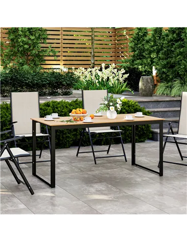 Outsunny Garden Table for 6 People, 160 x 80 x 75 cm Rectangle Outdoor Dining Table with Slatted Top, Metal Frame, for Balcony, 