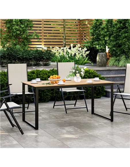 Outsunny Garden Table for 6 People, 160 x 80 x 75 cm Rectangle Outdoor Dining Table with Slatted Top, Metal Frame, for Balcony, 