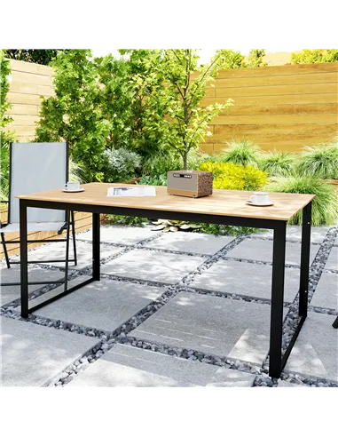 Outsunny Garden Table for 6 People, 160 x 80 x 75 cm Rectangle Outdoor Dining Table with Slatted Top, Metal Frame, for Balcony, 