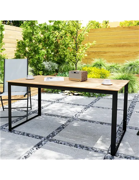 Outsunny Garden Table for 6 People, 160 x 80 x 75 cm Rectangle Outdoor Dining Table with Slatted Top, Metal Frame, for Balcony, 