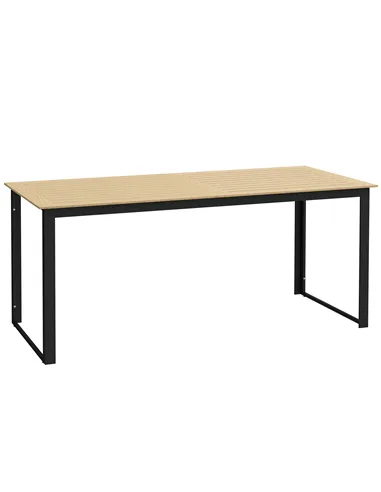 Outsunny Garden Table for 6 People, 175 x 78 x 75 cm Rectangle Outdoor Dining Table with Slatted Top, Metal Frame, for Balcony, 