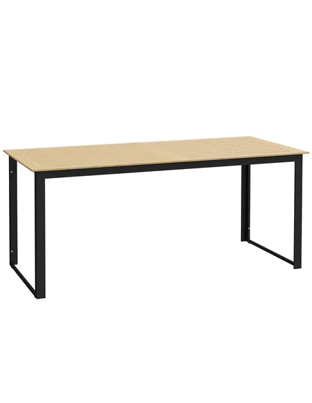 Outsunny Garden Table for 6 People, 175 x 78 x 75 cm Rectangle Outdoor Dining Table with Slatted Top, Metal Frame, for Balcony, 