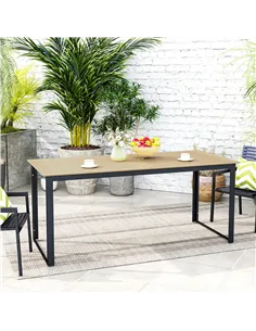 Outsunny Garden Table for 6 People, 175 x 78 x 75 cm Rectangle Outdoor Dining Table with Slatted Top, Metal Frame, for Balcony,  2