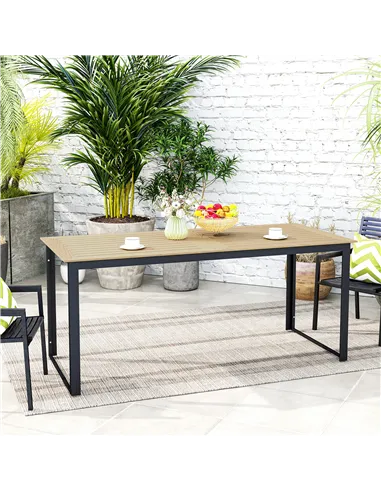 Outsunny Garden Table for 6 People, 175 x 78 x 75 cm Rectangle Outdoor Dining Table with Slatted Top, Metal Frame, for Balcony, 