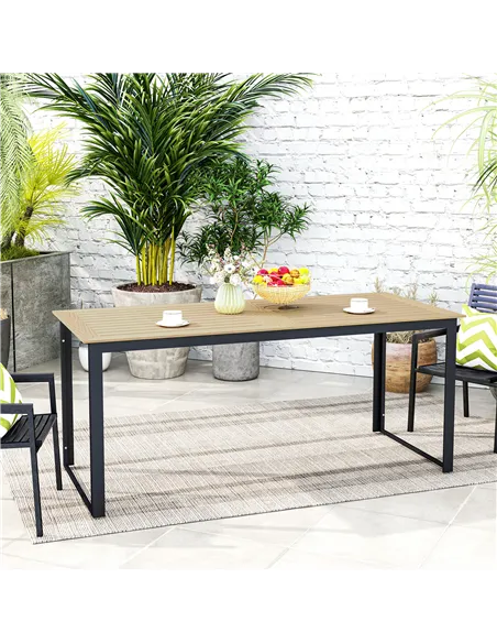 Outsunny Garden Table for 6 People, 175 x 78 x 75 cm Rectangle Outdoor Dining Table with Slatted Top, Metal Frame, for Balcony, 