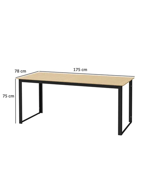 Outsunny Garden Table for 6 People, 175 x 78 x 75 cm Rectangle Outdoor Dining Table with Slatted Top, Metal Frame, for Balcony, 
