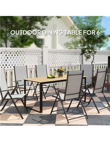 Outsunny Garden Table for 6 People, 175 x 78 x 75 cm Rectangle Outdoor Dining Table with Slatted Top, Metal Frame, for Balcony, 