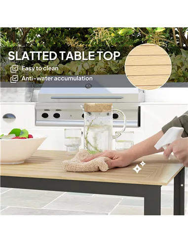 Outsunny Garden Table for 6 People, 175 x 78 x 75 cm Rectangle Outdoor Dining Table with Slatted Top, Metal Frame, for Balcony, 