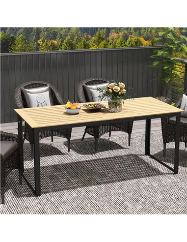 Outsunny Garden Table for 6 People, 175 x 78 x 75 cm Rectangle Outdoor Dining Table with Slatted Top, Metal Frame, for Balcony, 