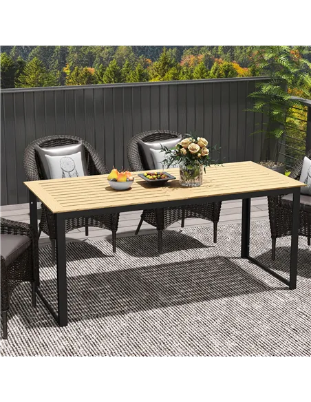 Outsunny Garden Table for 6 People, 175 x 78 x 75 cm Rectangle Outdoor Dining Table with Slatted Top, Metal Frame, for Balcony, 