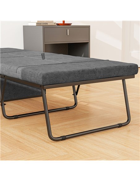 HOMCOM Folding Bed with Linen Sponge Mattress and Dust Cover, Foldable Guest Bed Compact Single Bed with Metal Frame, 69 x 181.5
