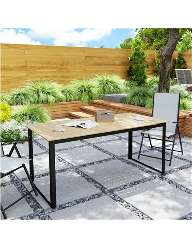 Outsunny Garden Table for 6 People, 175 x 78 x 75 cm Rectangle Outdoor Dining Table with Slatted Top, Metal Frame, for Balcony, 