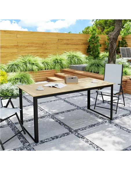 Outsunny Garden Table for 6 People, 175 x 78 x 75 cm Rectangle Outdoor Dining Table with Slatted Top, Metal Frame, for Balcony, 