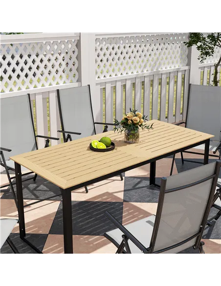 Outsunny Garden Table for 6 People, 175 x 78 x 75 cm Rectangle Outdoor Dining Table with Slatted Top, Metal Frame, for Balcony, 