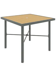 Outsunny Garden Table for 4, 90 cm Rectangular Outdoor Dining Table with 4.2 cm Umbrella Hole, Wood Effect Top, Rust Resistant F