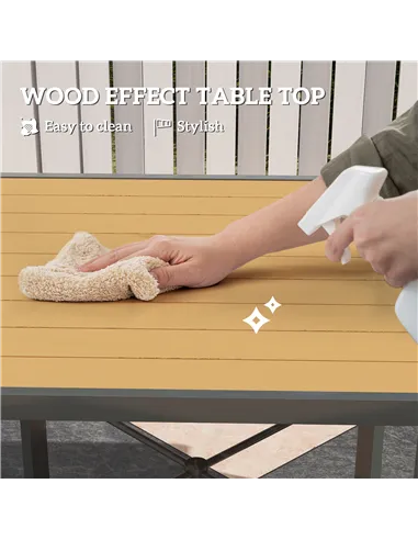 Outsunny Garden Table for 4, 90 cm Rectangular Outdoor Dining Table with 4.2 cm Umbrella Hole, Wood Effect Top, Rust Resistant F