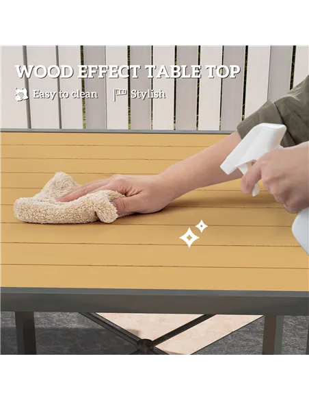 Outsunny Garden Table for 4, 90 cm Rectangular Outdoor Dining Table with 4.2 cm Umbrella Hole, Wood Effect Top, Rust Resistant F