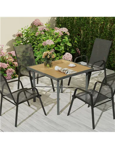 Outsunny Garden Table for 4, 90 cm Rectangular Outdoor Dining Table with 4.2 cm Umbrella Hole, Wood Effect Top, Rust Resistant F