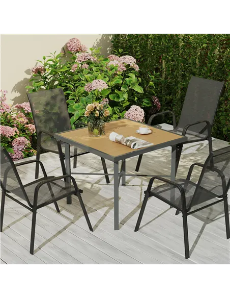 Outsunny Garden Table for 4, 90 cm Rectangular Outdoor Dining Table with 4.2 cm Umbrella Hole, Wood Effect Top, Rust Resistant F