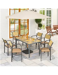 Outsunny Garden Table for 6, 150 cm Rectangular Outdoor Dining Table with 5 cm Umbrella Hole, Wood Effect Top, Rust Resistant Fr 2