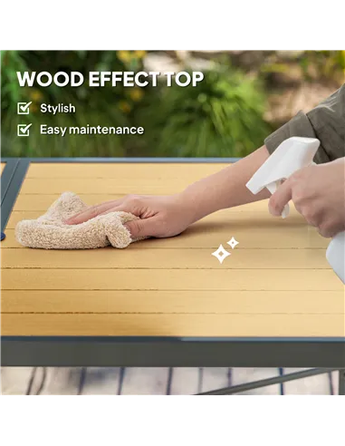 Outsunny Garden Table for 6, 150 cm Rectangular Outdoor Dining Table with 5 cm Umbrella Hole, Wood Effect Top, Rust Resistant Fr