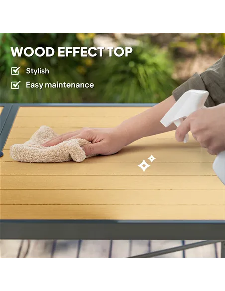 Outsunny Garden Table for 6, 150 cm Rectangular Outdoor Dining Table with 5 cm Umbrella Hole, Wood Effect Top, Rust Resistant Fr