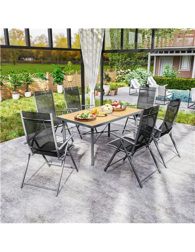 Outsunny Garden Table for 6, 150 cm Rectangular Outdoor Dining Table with 5 cm Umbrella Hole, Wood Effect Top, Rust Resistant Fr