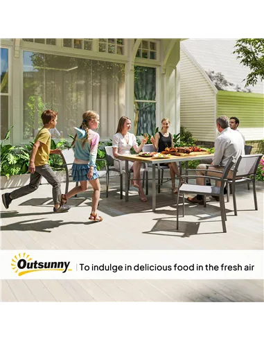 Outsunny Garden Table for 6, 150 cm Rectangular Outdoor Dining Table with 5 cm Umbrella Hole, Wood Effect Top, Rust Resistant Fr