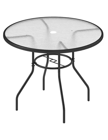 Outsunny Glass-Top Garden Table, with Parasol Hole - Black