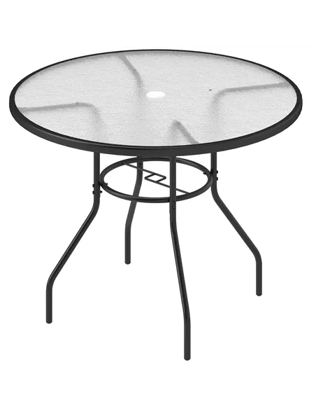 Outsunny Glass-Top Garden Table, with Parasol Hole - Black