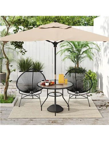 Outsunny Glass-Top Garden Table, with Parasol Hole - Black