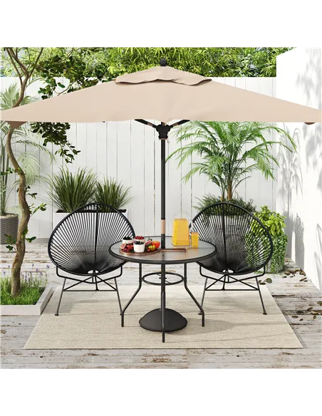 Outsunny Glass-Top Garden Table, with Parasol Hole - Black