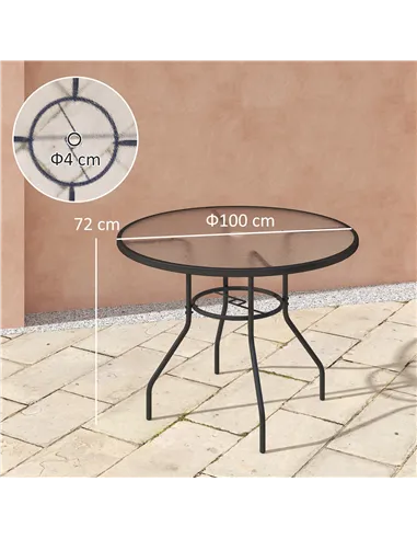 Outsunny Glass-Top Garden Table, with Parasol Hole - Black