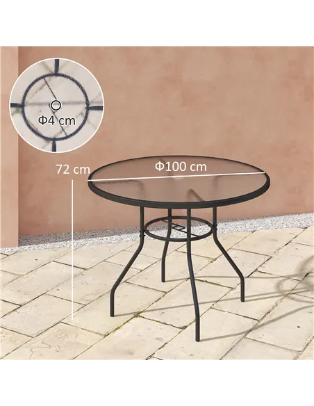 Outsunny Glass-Top Garden Table, with Parasol Hole - Black