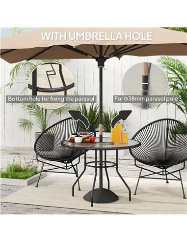 Outsunny Glass-Top Garden Table, with Parasol Hole - Black
