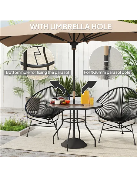 Outsunny Glass-Top Garden Table, with Parasol Hole - Black