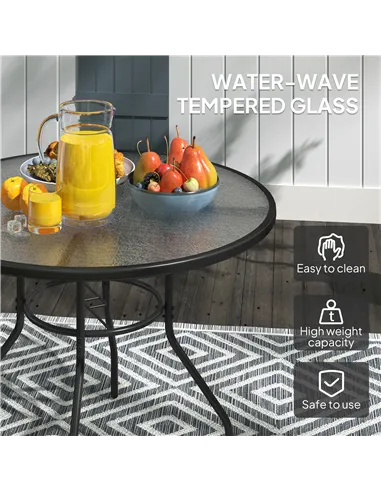 Outsunny Glass-Top Garden Table, with Parasol Hole - Black