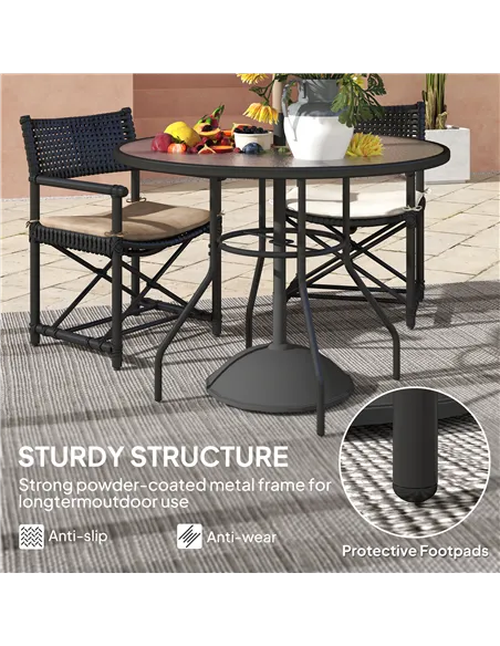 Outsunny Glass-Top Garden Table, with Parasol Hole - Black