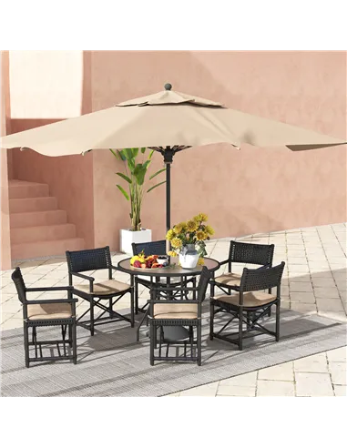 Outsunny Glass-Top Garden Table, with Parasol Hole - Black