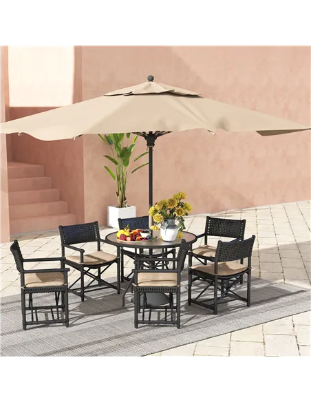 Outsunny Glass-Top Garden Table, with Parasol Hole - Black