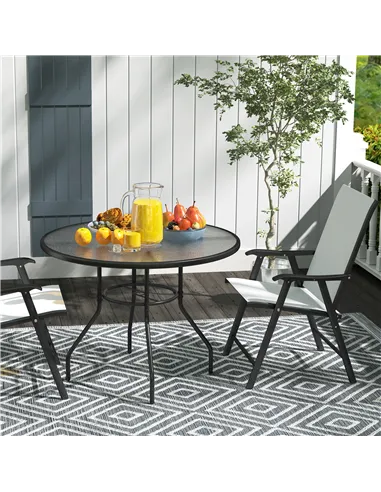 Outsunny Glass-Top Garden Table, with Parasol Hole - Black