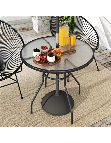 Outsunny Glass-Top Garden Table, with Parasol Hole - Black