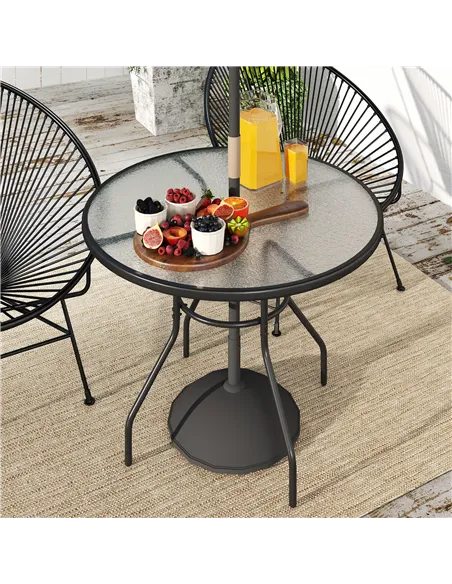 Outsunny Glass-Top Garden Table, with Parasol Hole - Black