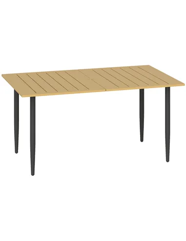 Outsunny Garden Dining Table, 150 x 90 cm Rectangle Outdoor Table with 5 cm Parasol Hole, Slatted Tabletop and Steel Frame for P