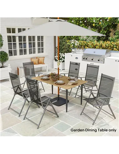 Outsunny Garden Dining Table, 150 x 90 cm Rectangle Outdoor Table with 5 cm Parasol Hole, Slatted Tabletop and Steel Frame for P