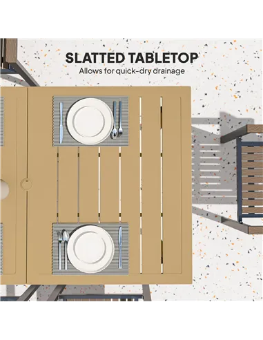 Outsunny Garden Dining Table, 150 x 90 cm Rectangle Outdoor Table with 5 cm Parasol Hole, Slatted Tabletop and Steel Frame for P