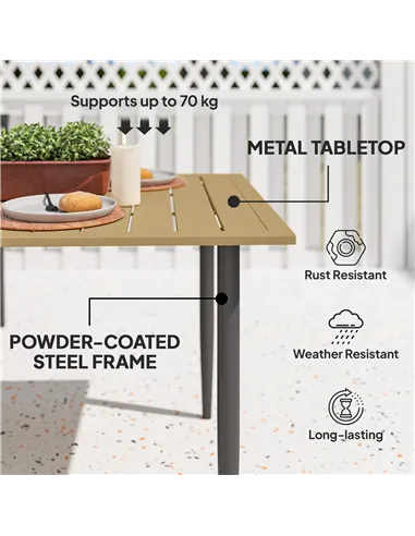 Outsunny Garden Dining Table, 150 x 90 cm Rectangle Outdoor Table with 5 cm Parasol Hole, Slatted Tabletop and Steel Frame for P