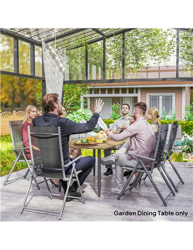Outsunny Garden Dining Table, 150 x 90 cm Rectangle Outdoor Table with 5 cm Parasol Hole, Slatted Tabletop and Steel Frame for P