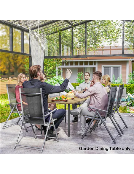 Outsunny Garden Dining Table, 150 x 90 cm Rectangle Outdoor Table with 5 cm Parasol Hole, Slatted Tabletop and Steel Frame for P