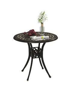Outsunny 78 cm Round Garden Dining Table with Parasol Hole Antique Cast Aluminium Outdoor Table Only, Bronze Tone